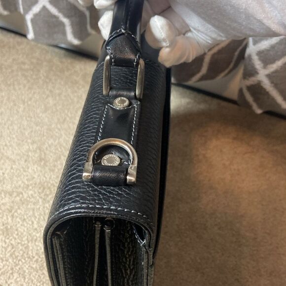 BURBERRY BLACK LEATHER BREIFCASE CROSSBODY WITH PLAID CHECKERED INTERIOR - Picture 5 of 12